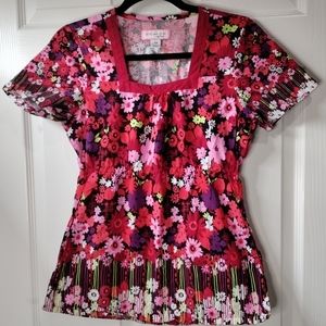 Koi by Kathy Peterson floral scrub top size XS